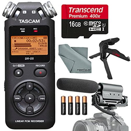 Tascam DR-05 Portable Handheld Digital Audio Recorder and Accessory Bundle with Shotgun Microphone + Tripod + 16GB + Batteries +