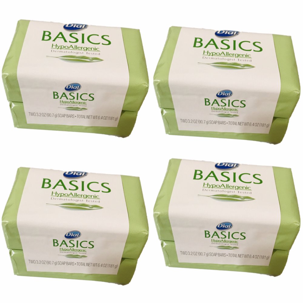 Dial Basics HypoAllergenic Soap, (4 Count) 8 Bars Total 3.2 oz Each
