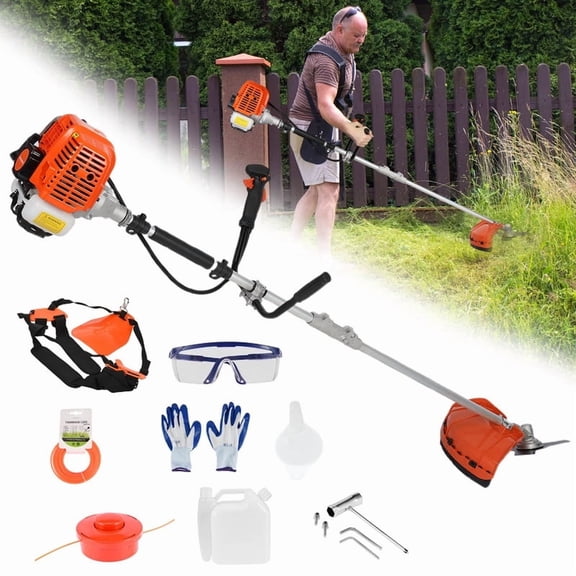 2 in 1 Weed Wacker Gas, 52cc 2-Stroke Gas Weed Eater, String Trimmer/Edger with with Extension Pole, 8500RPM Strong Power & 2025 Upgraded Weed Eater Gas Powered for Yard and Garden (Orange)