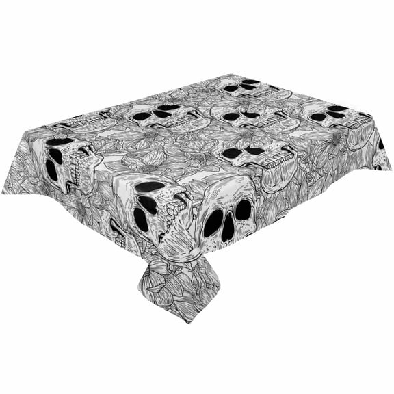 Halloween Rectangle Tablecloths 54x120,Minimalist Black White Skeletons Flowers Table Cloth Table Cover Indoor/Outdoor Tabletop Decor for Wedding Holiday Party Dinner Baby Shower