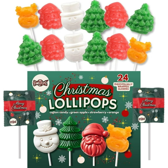 Christmas Lollipops, Holiday Stocking Stuffers, 24 Count Box, 9.6 Ounces