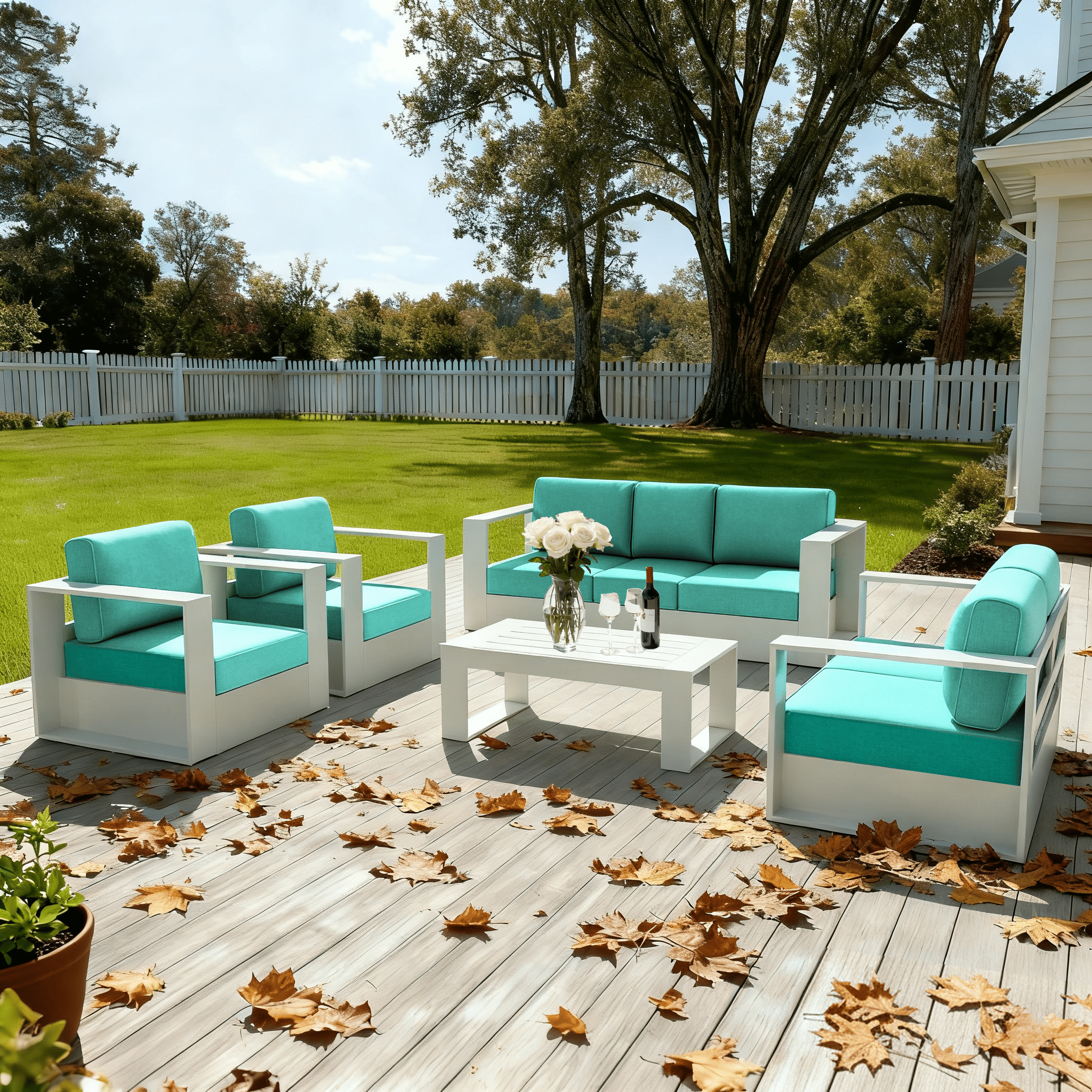 LayinSun Oversized Aluminum Outdoor Furniture Set, 5 Piece Patio Sofa Sets with Coffee Table, Deep Seating and Upgraded 6-inch Cushions for Porch, Balcony, Deck