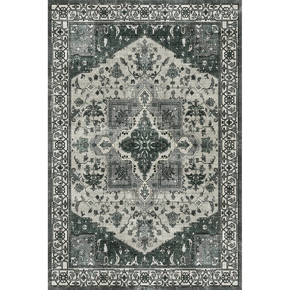 Geetinfly 8*10FT Area Rugs 1150Gsm 100% Polyester Rug 350Gsm Velvet Weight Pearl Velvet Washed Back Folding Simulation Printed Carpet Xm-Persia-Kuang Yi Liu Fang Gray green tone