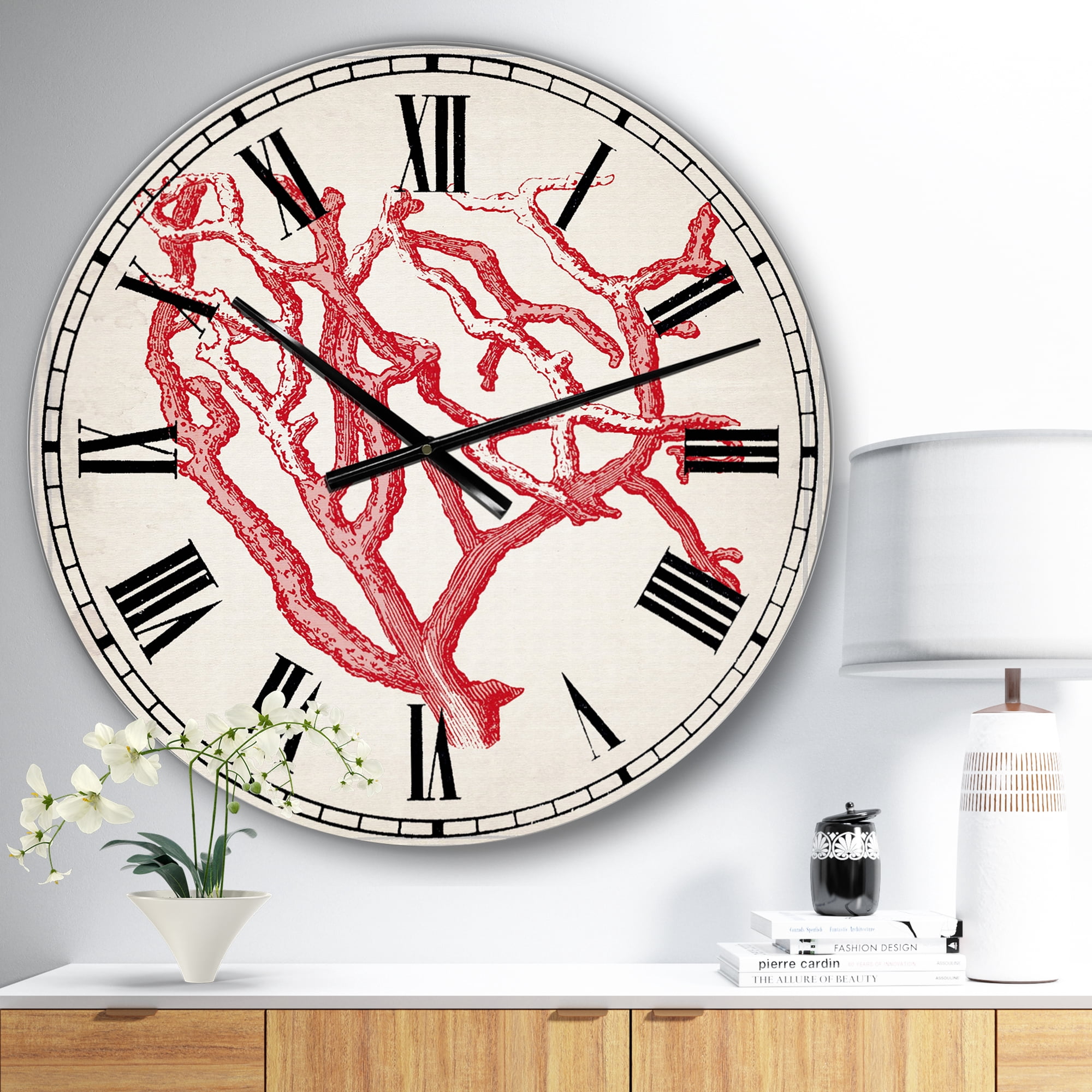 Designart 'Red Coral 2' Large Nautical & Coastal Wall Clock
