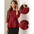 thumbnail image 2 of DARING DIVA Women's Round Neck 3/4 Sleeve Elegant Work Peplum Tops L Red, 2 of 6