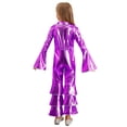 thumbnail image 2 of renvena Kids Girls 90s Flapper Disco Dance Clothes Metallic Ruffles Long Sleeve One Piece Jumpsuits Purple 16, 2 of 7