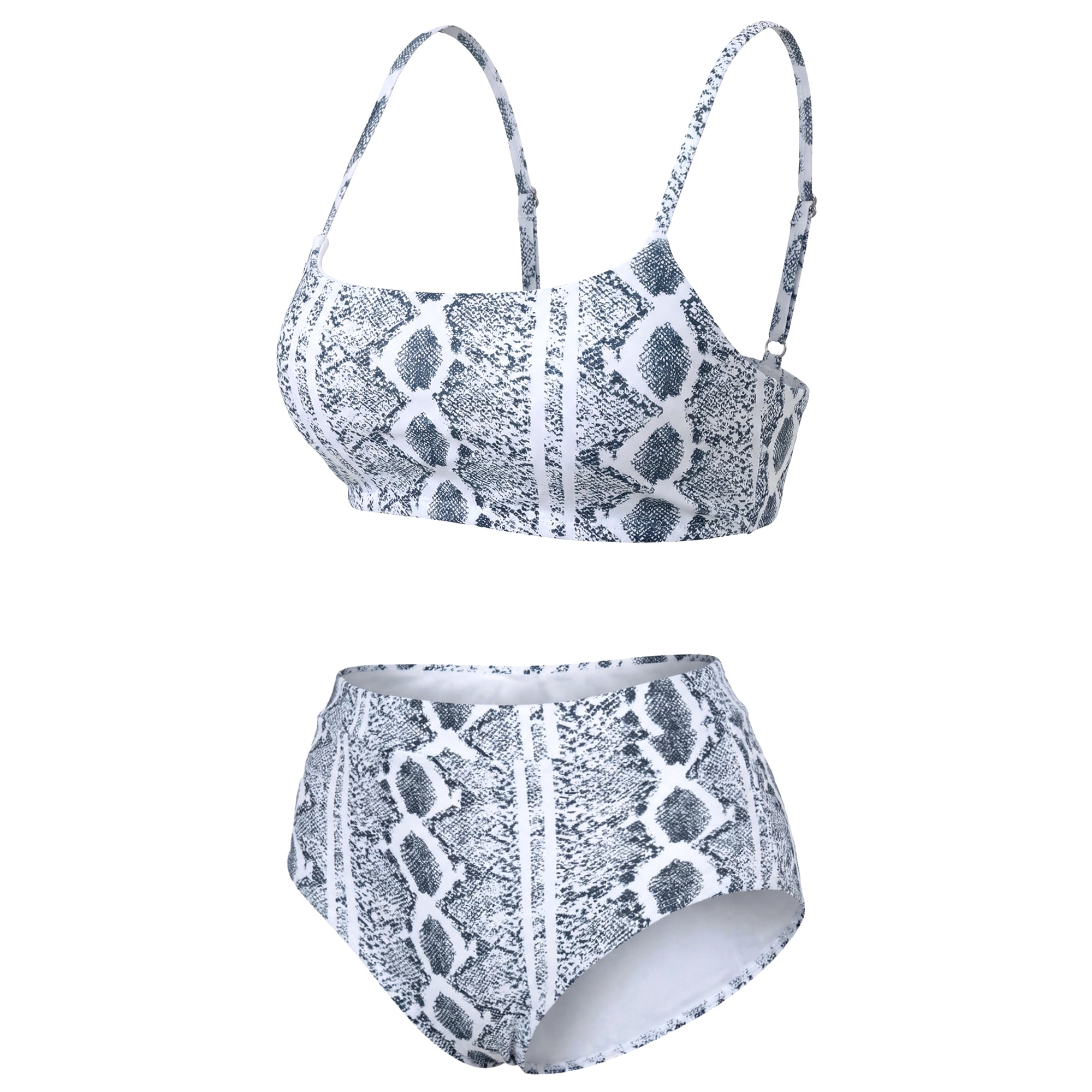 DARING DIVA Women's Plus 2pcs Bikini Set High Waisted Swimwear L Grey