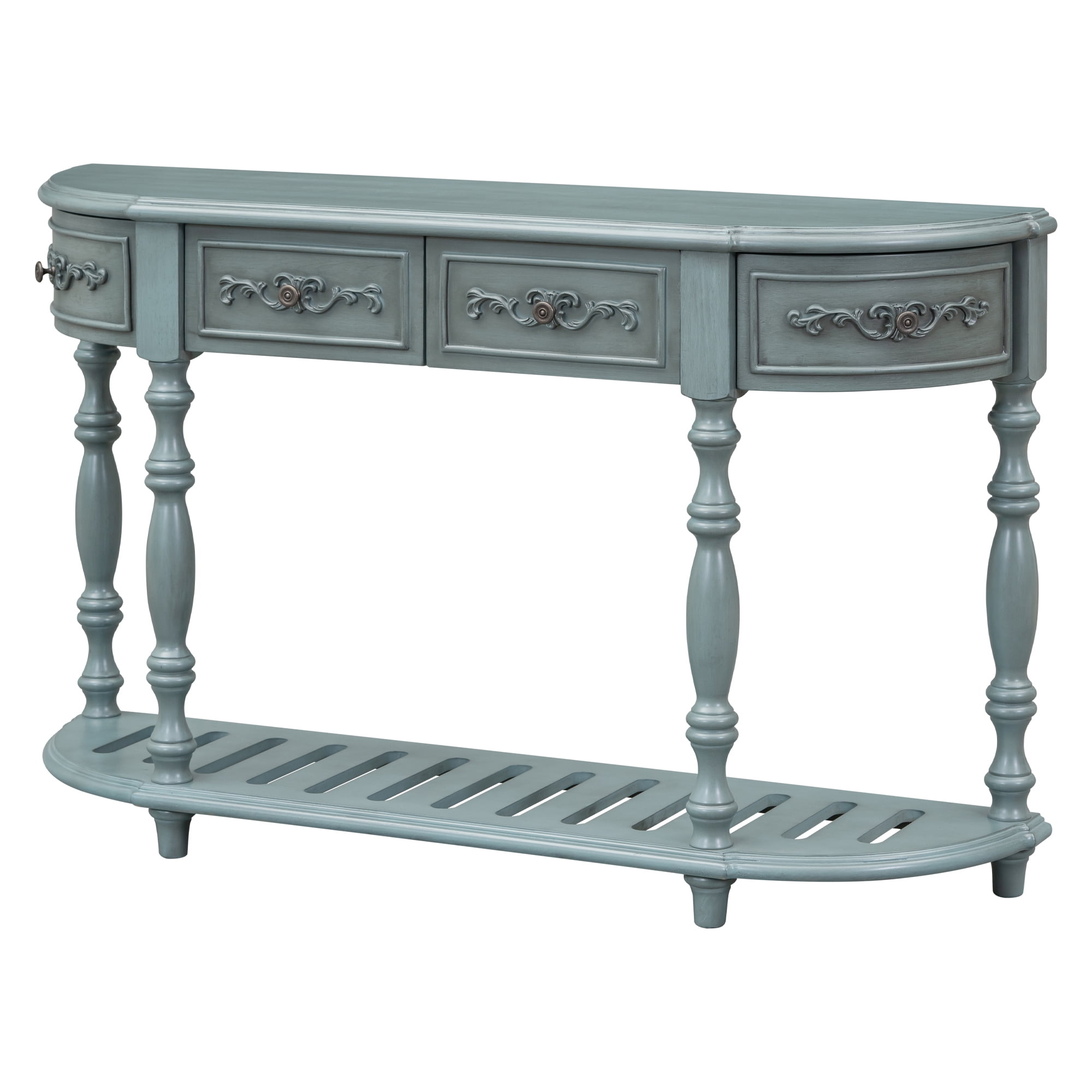 EUROCO 52" Longer Curved Console Table, Half Moon Sofa Table Entry Table with 4 Drawers,1 Open Shelf and Solid Wooden Frame for Living Room,Entryway,Hallway,Antique Blue