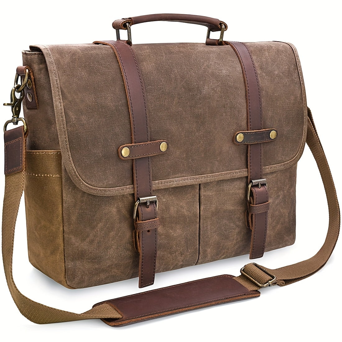 Vintage Waxed Canvas Messenger Bag for Men, 15.6" Laptop Briefcase with 9 Pockets, Heavy-Duty Work Satchel for Business Travel College