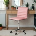 thumbnail image 2 of Furmax Leather Swivel Office Chair - Mid Back Vanity Chair for Makeup Desk, Armless Ribbed Task Chair with Ergonomic Support (Pink), 2 of 7