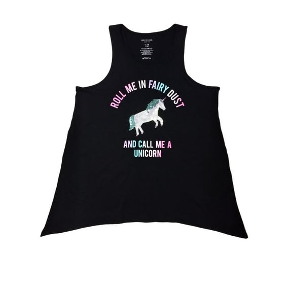 Girls Black Sequin Roll Me In Fairy Dust & Call Me A Unicorn Tank Top Shirt L
