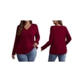 thumbnail image 3 of Women'S Plus Size Tops Trendy V Neck Casual Long Sleeve Shirts Knit Sweaters Wine Red XL, 3 of 7