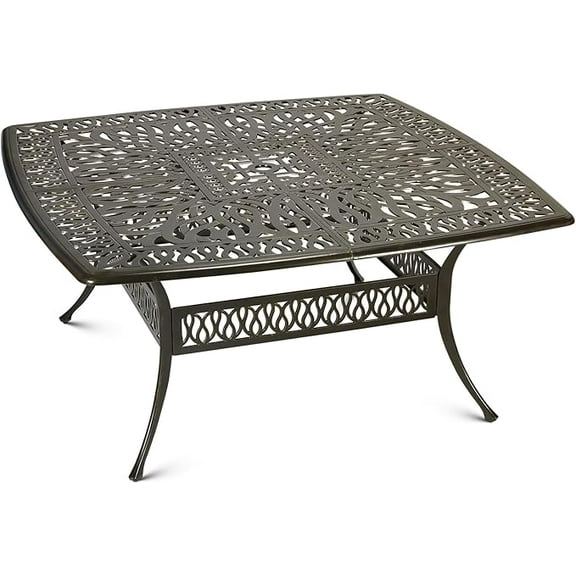 64" Large Outdoor Dining Table with 2.2" Umbrella Hole, Cast Aluminum Outdoor Patio SOCIALCOMFY Dining Table for 8 Person, All Weather Large Square Patio Table for Garden Lawn Backyard, Dark Bronze