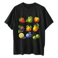 thumbnail image 4 of Deals of the Day Clearance LEBONYARD Womens Plus Size Clearance $5,Women's Fashion Summer Round Neck Drop Sleeves Leisure Short Sleeve Fruit Printing Tops Black M, 4 of 5