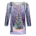 thumbnail image 4 of Bcresic Christmas Snowman Tshirt Womens Cute Xmas Gifts Funny 3D Print Crewneck Shirts Casual 3/4 Sleeve Tunic Tops Funny Santa Graphic Pullover Top Trendy Xmas Holiday Gifts Tees,#02_Purple,Small, 4 of 5