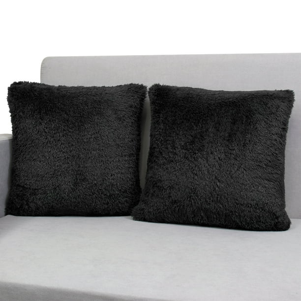 PAVILIA Decorative Sherpa Throw Pillow Covers, Set of 2, 18x18, Black