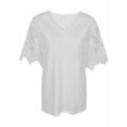 thumbnail image 3 of Enwejyy Womens Summer Lace Stitching Short Sleeve V-Neck Solid Color Casual Basic T-Shirts Plus Size S-5XL, 3 of 4