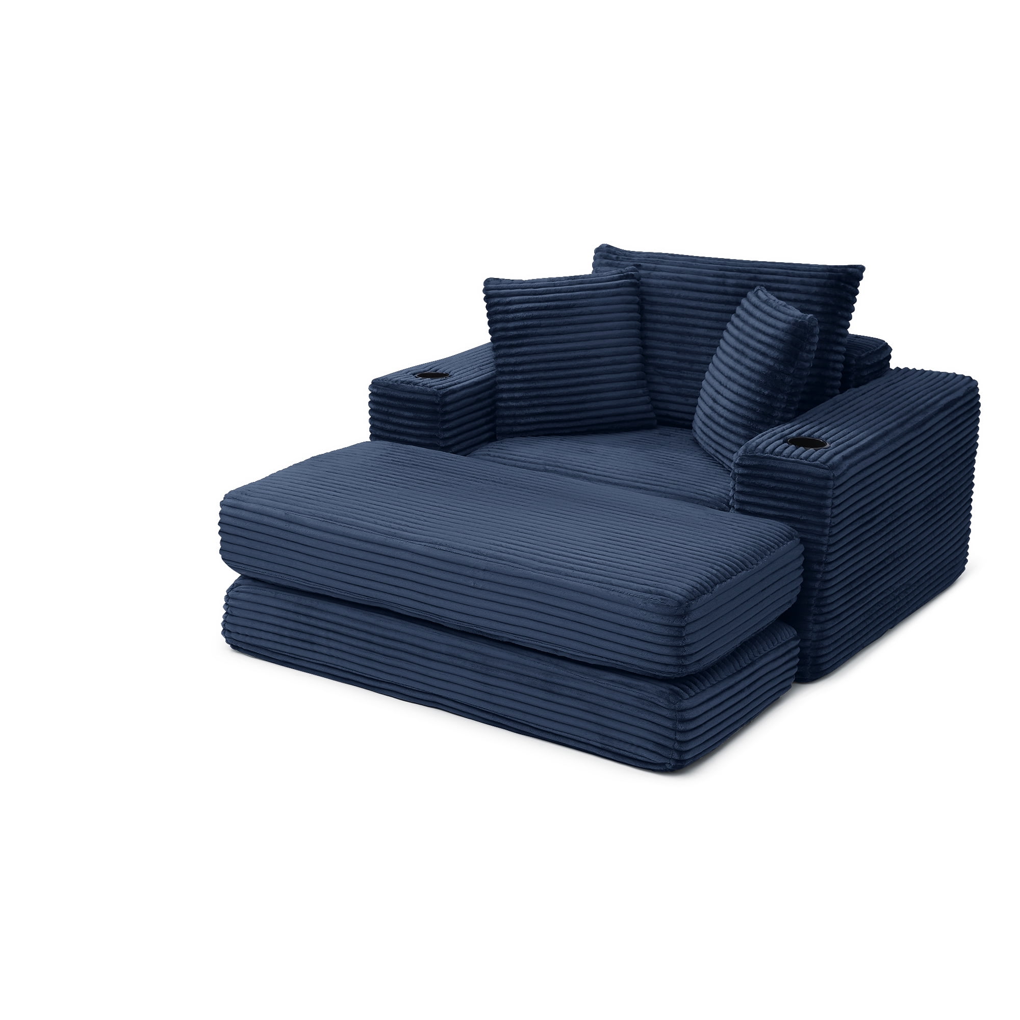 Miniyam 52″ x 61″ No-Spring Boneless Convertible Sofa with Ottoman – 3-Way Sleeper, High-Resiliency Foam, Armrest Cup Holders (Blue)