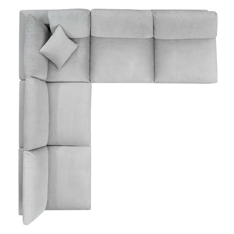 Modway Commix Down Filled Overstuffed Performance Velvet 5-Piece Sectional  Sofa in Light Gray