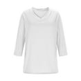 thumbnail image 3 of Kukoosong Women's Solid Color Casual V-Neck Three Quarter Sleeve Crop Top Pull-On Active Fit Fashion Comfortable Breathable Blouse, 3 of 7