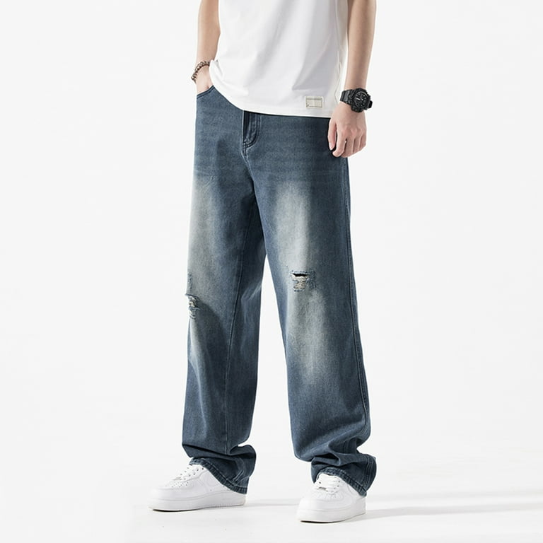 Ruiatoo Men's Baggy Denim Jeans Loose Fit Ripped Distressed Jean