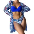 thumbnail image 1 of Kiosan Conjunto de bikini para mujer, traje de baño de 3 piezas, kimono floral, parte superior triangular anudada en la parte delantera, falda de traje de baño inferior de cintura alta, 1 of 4