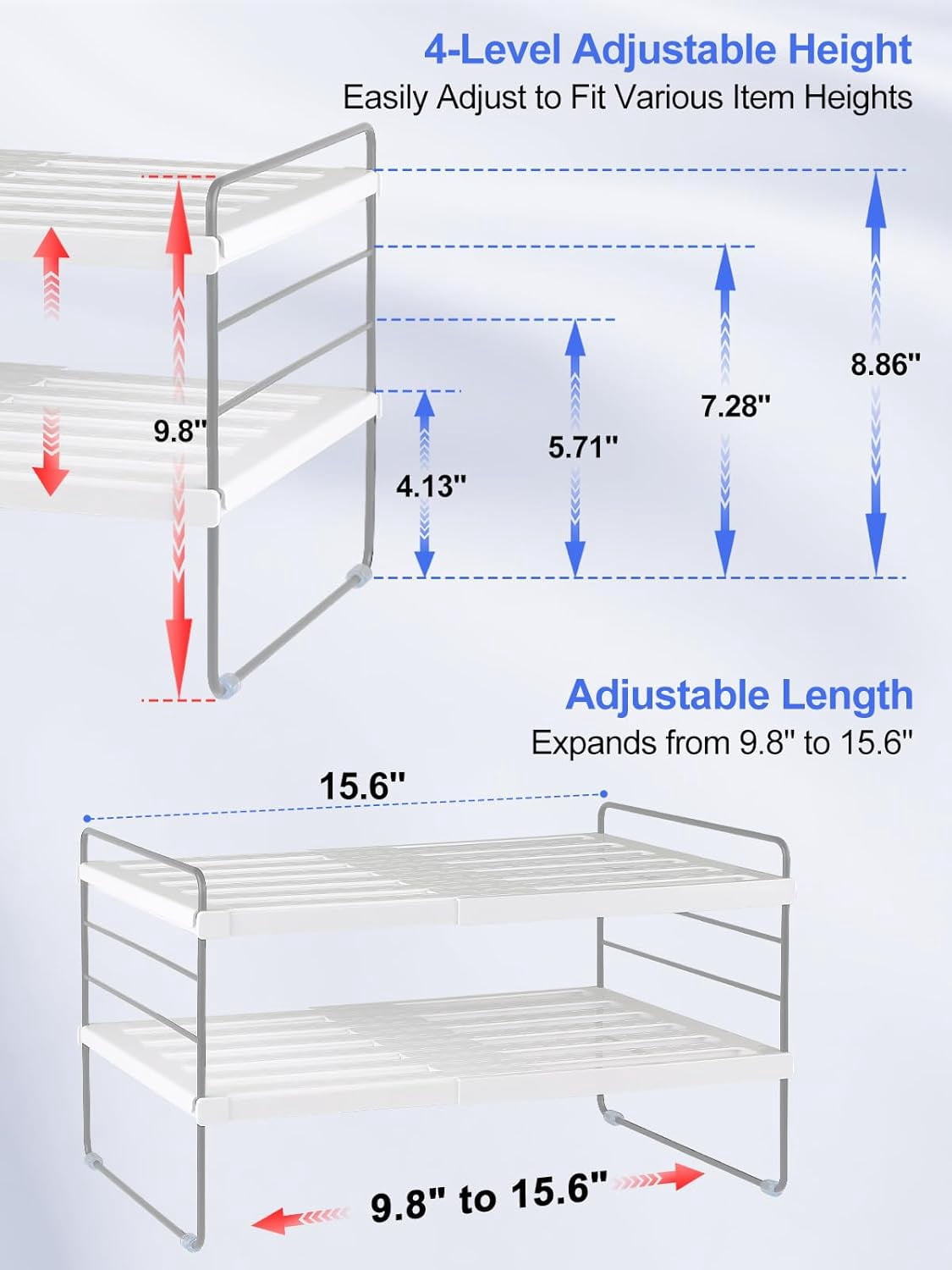 Kitchen Wrap Organizer, Expandable Pantry Organizers and Storage, 3-Tier Foil and Plastic Wrap Organizer for Cabinet, Adjustable Shelf for Tin Foil, Ziplock Box, Saran Wrap (9.8-15.6")