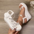 thumbnail image 2 of Wedge Sandals for Women Dressy: Summer Low Wedges Womens Comfortable Open Toe Sandal Plus Size Solid Color Round Toe Rhinestone Round Toe Open Toe Elastic Back Wedge Sandals, 2 of 10