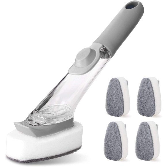 VALINK Baguette de Vaisselle à Contrôle de Savon Brosse à Récurer 1 Baguette de Vaisselle et 3 Têtes d'Éponges de Rechange de Recharge Éponges de Nettoyage de Cuisine