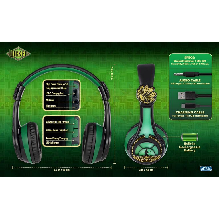 eKids Wicked Elphaba Bluetooth Headphone Skin, Single Piece with
