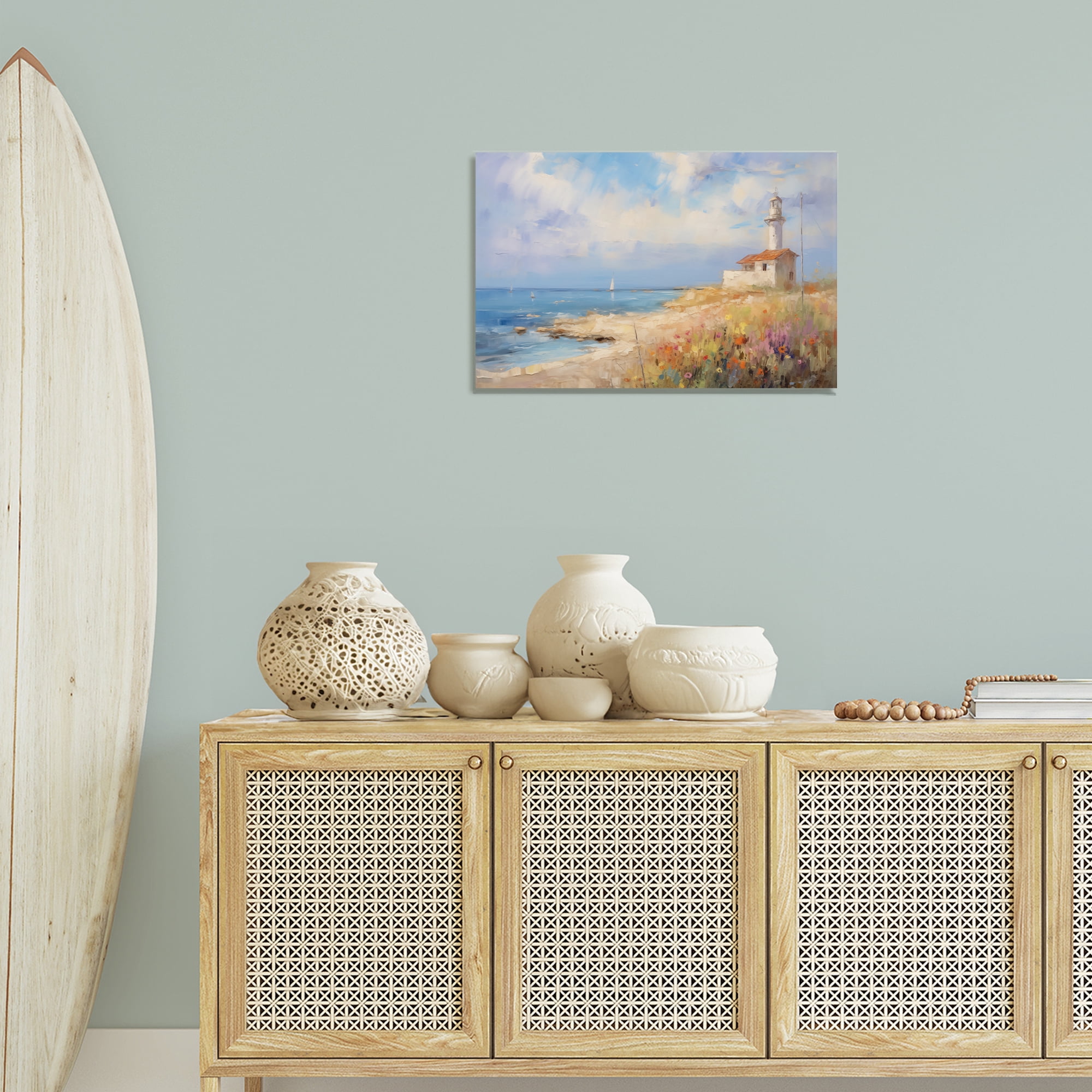 Stupell Industries Vintage Lighthouse View Landscape & Nature Painting Wrapped Canvas Art Print Wall Art, 24 x 16
