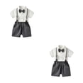 thumbnail image 4 of Sonducket Verano para niños, camisa de manga corta con botones, conjunto de pantalones, ropa de pajarita para boda, pantalones cortos con Type7 NO7, 4 of 6