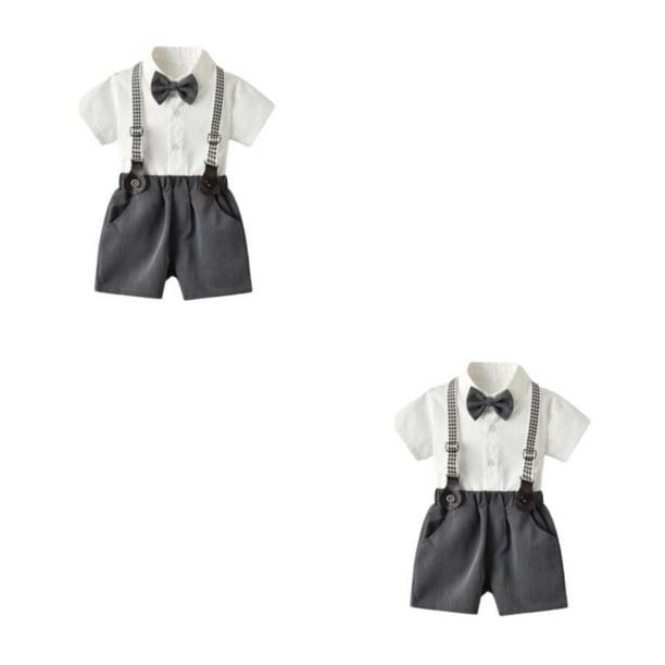 Qarigey Camisa de manga corta de verano para niños, conjunto de pantalones, fiesta, banquete, boda, pajarita para niños, ropa, pantalones Type1 NO1