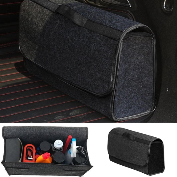 Vacemry Trunk Cargo OrganizerFoldable Caddy Storage Bag for Car Truck SUV, Felt Cloth Organizer with Carry Handle, Collapsible Bin for Tools Equipment, Large Capacity Storage Bag for Vehicle
