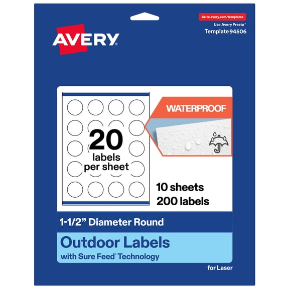 Avery Waterproof Round Labels, 1.5" Diameter, 200 Total