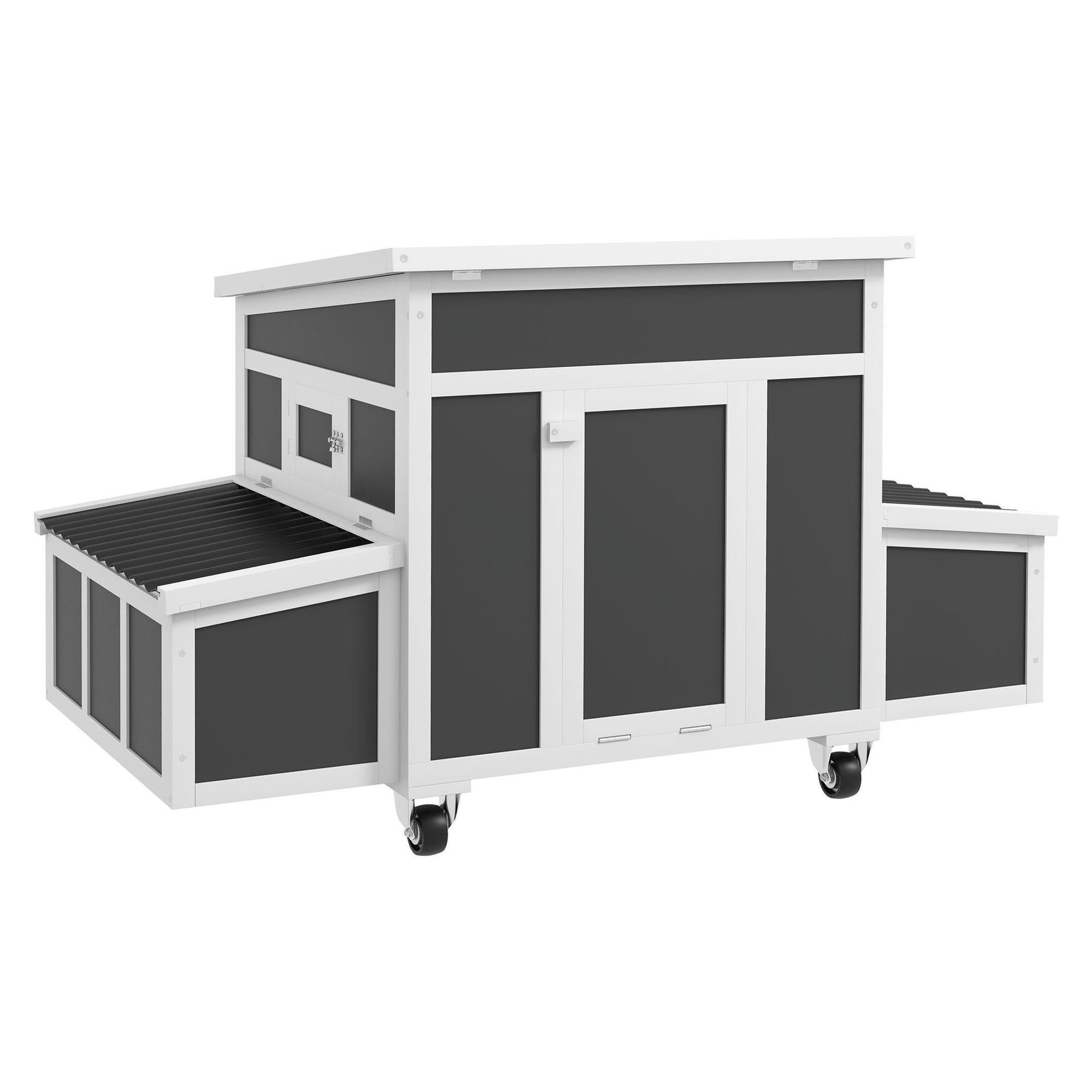 Wooden Chicken Coop for 6 Chickens Large Nesting Box Dark Gray - Outdoor Hen House with Run Easy Clean Tray Weatherproof Coop