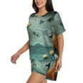 thumbnail image 3 of Womens Pajama Sets With Pocket, Paper Fox Crow Fantasy Lounge Sets Short Sleeve Sleepwear PJ Sets for Women, 3 of 6