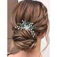 thumbnail image 2 of Green Rhinestone Bride Wedding Hair Comb Silver Pearl Flower Hair Piece Crystal Bridal Hair Accessories for Women and Girls, 2 of 4