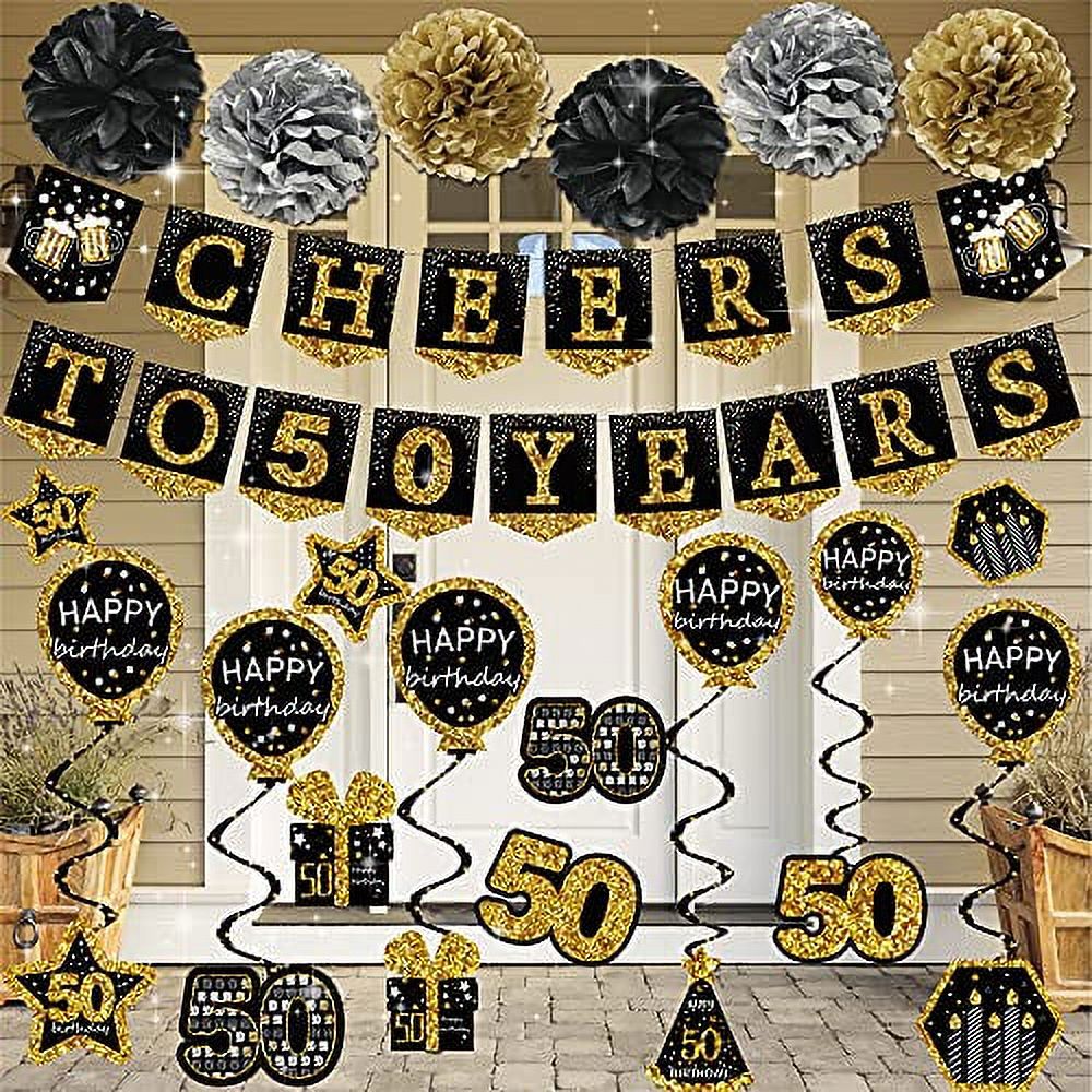 50. Geburtstag Dekoration „Made In 1972“ – Glitterndes Banner Für Innen & Außen, Schwarz-gold