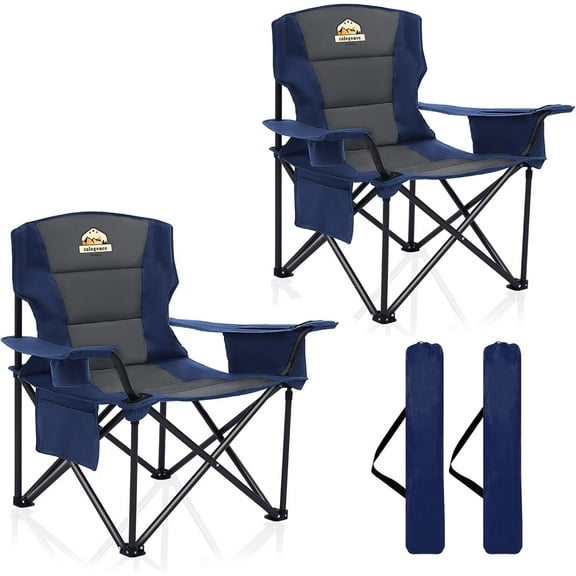 hukfga Camping Chairs 2 hukfga - 450lbs Support Heavy Duty Folding Camp Chair Wide Portable Outside Collapsible Chairs with Carry Bag,Cooler,Cup Holder for Outdoor,Lawn,Sports,Baseball,Soccer-Navy