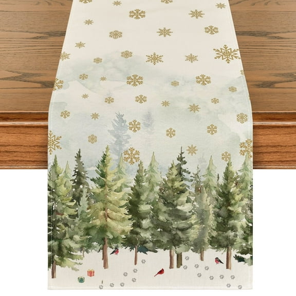 Smile Xmas Trees Cardinals Snowflakes Christmas Winter Table Runner 13 x 72 Inch
