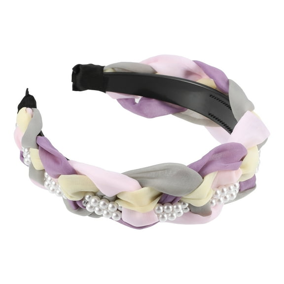 Unique Bargains 1 Pc Bling Pearl Tulle Knot Headband Hairband for Women Pink Purple 1.18 Inch Wide