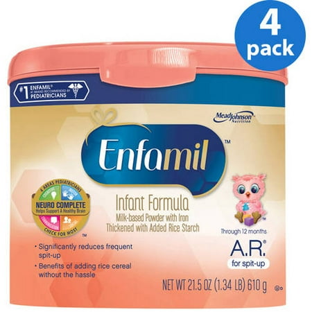 Enfamil A.R. baby formula – 21.5 oz Powder in Reusable Tub, Pack of 4