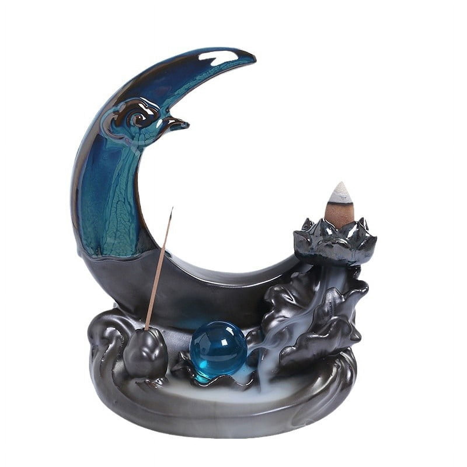 Ceramic Backflow Sandalwood Incense Burner Creative Moon Lotus Leaf Smoke Incense Stick Holder Zen Ornament Craft Decoration