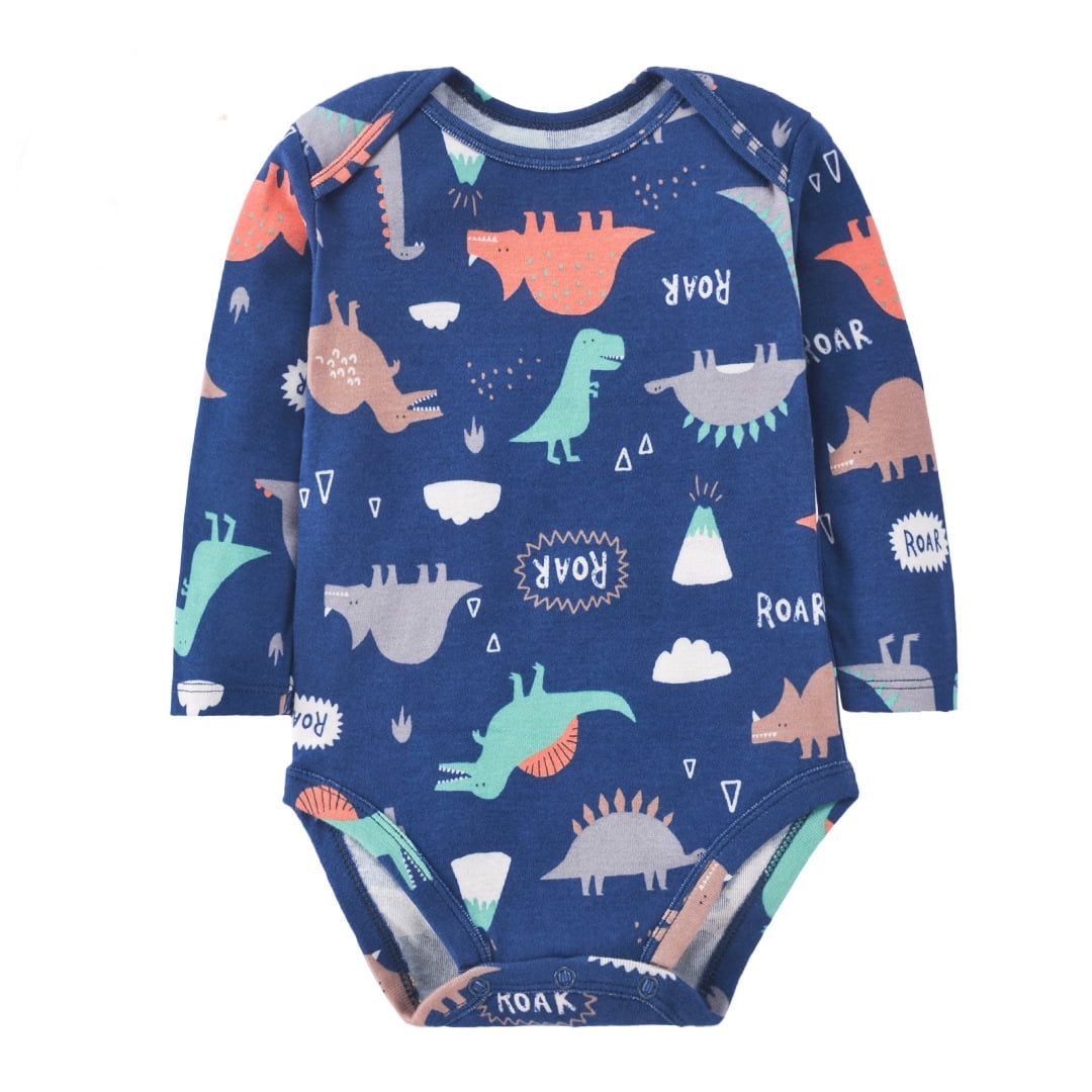 Emy Dola 3-Pack Infant Baby Boys Long-Sleeve Bodysuit 100% Cotton Toddler Boy's Dino Truck Prints Romper Onesies 0-24M