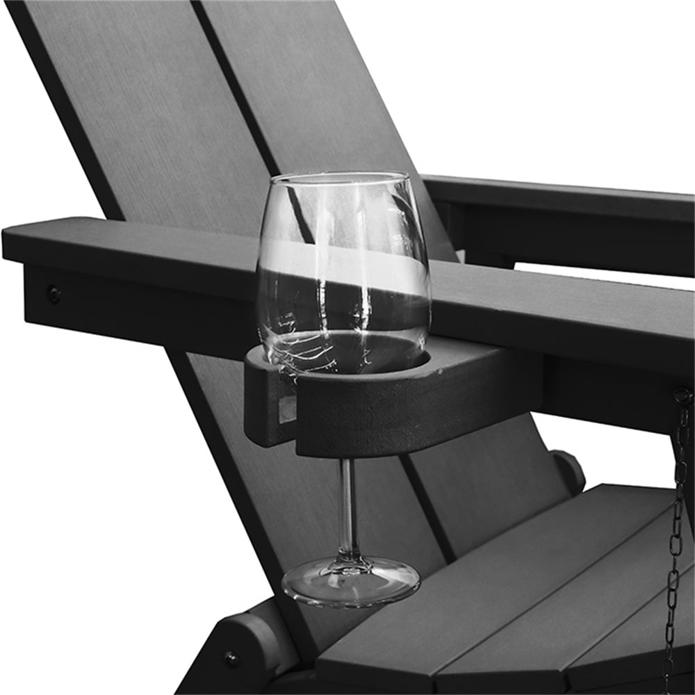 Krikacy Upgraded Morden Adirondack Chair Set of 2 Weather Resistant Outdoor Folding Chairs with Cup Holder HIPS Recyclable Plastic Deck Chair for Porch,Backyard,Poolside,380 LBS,Black