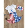 thumbnail image 3 of Jxzom Newborn Baby Girl My First 4th Of July Outfit 3 6 12 18 Months Short Sleeve Romper Romper Shirt Top Flare Pants Headband Set, 3 of 8