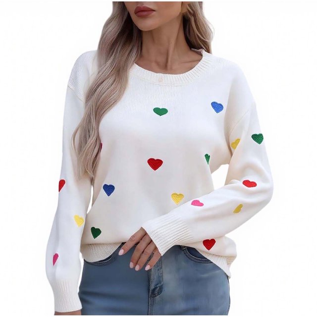 HongQid Womens Pullover Sweaters Long Sleeve Crewneck Casual Loose Knit Jumper Tops
