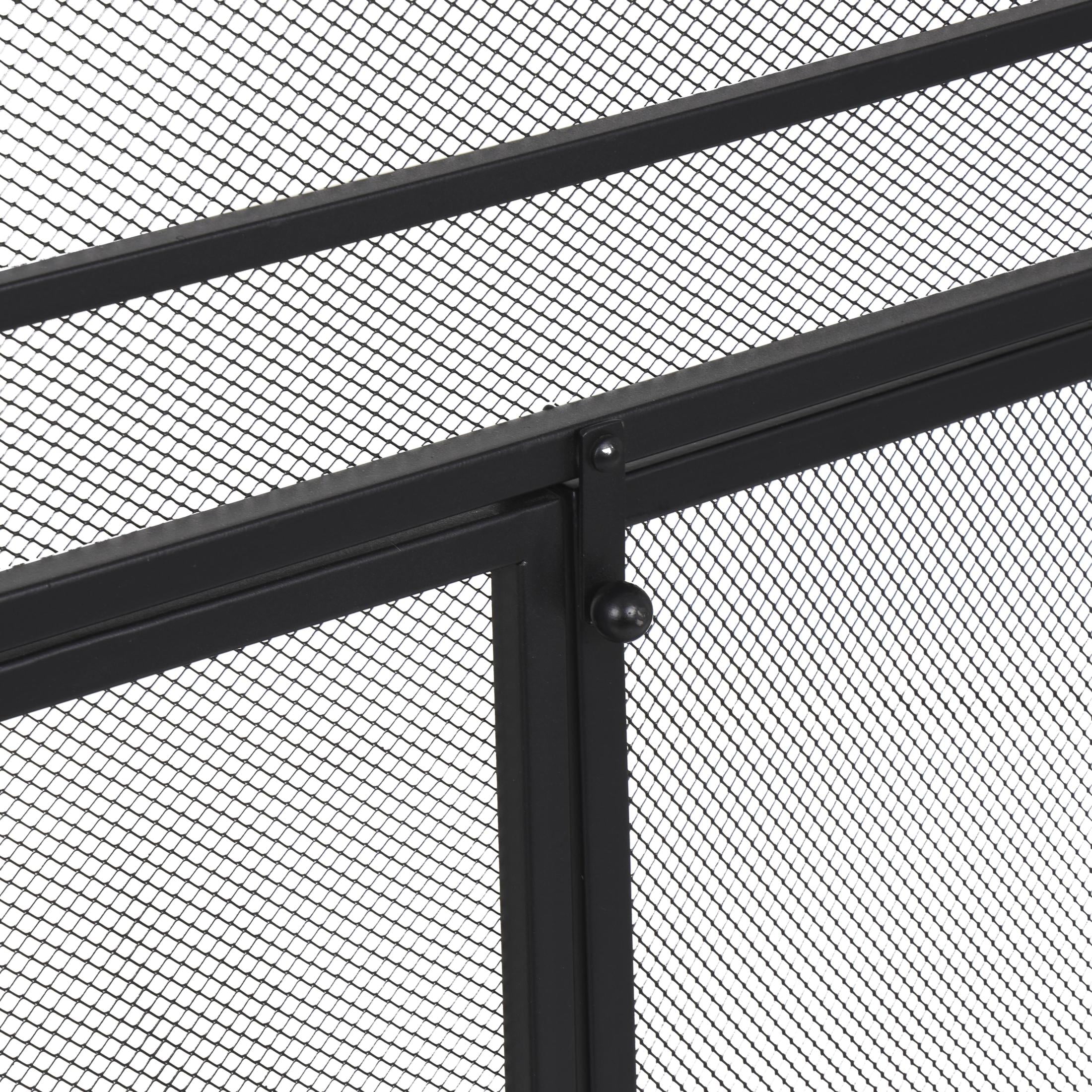 DecMode 27" x 30" Black Metal 3 Panel and 2 Door Geometric Fireplace Screen with Mesh Backing, 1-Piece