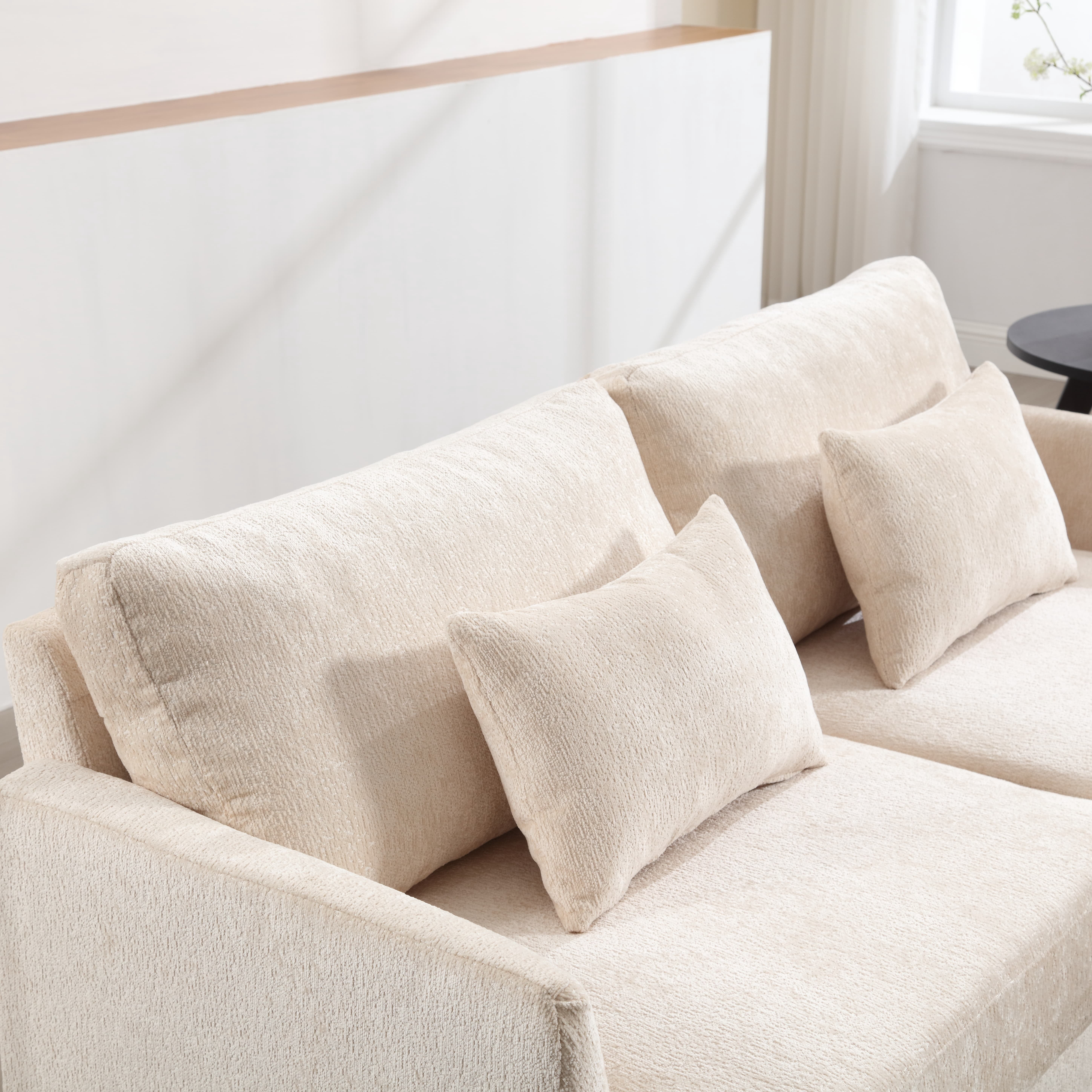 MAYEERTY Mid Century Modern chenille Fabric Loveseat sofa, 2-Seat Upholstered Loveseat Sofa Modern Couch for Living Room,Brown wood feet sofa for Bedroom, Reading (Beige Chenille)